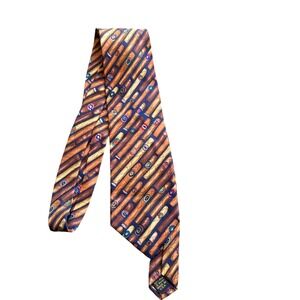 Alynn Neckwear Mens Silk Tie Cigar Novelty Print Brown‎ Navy Blue Made in USA